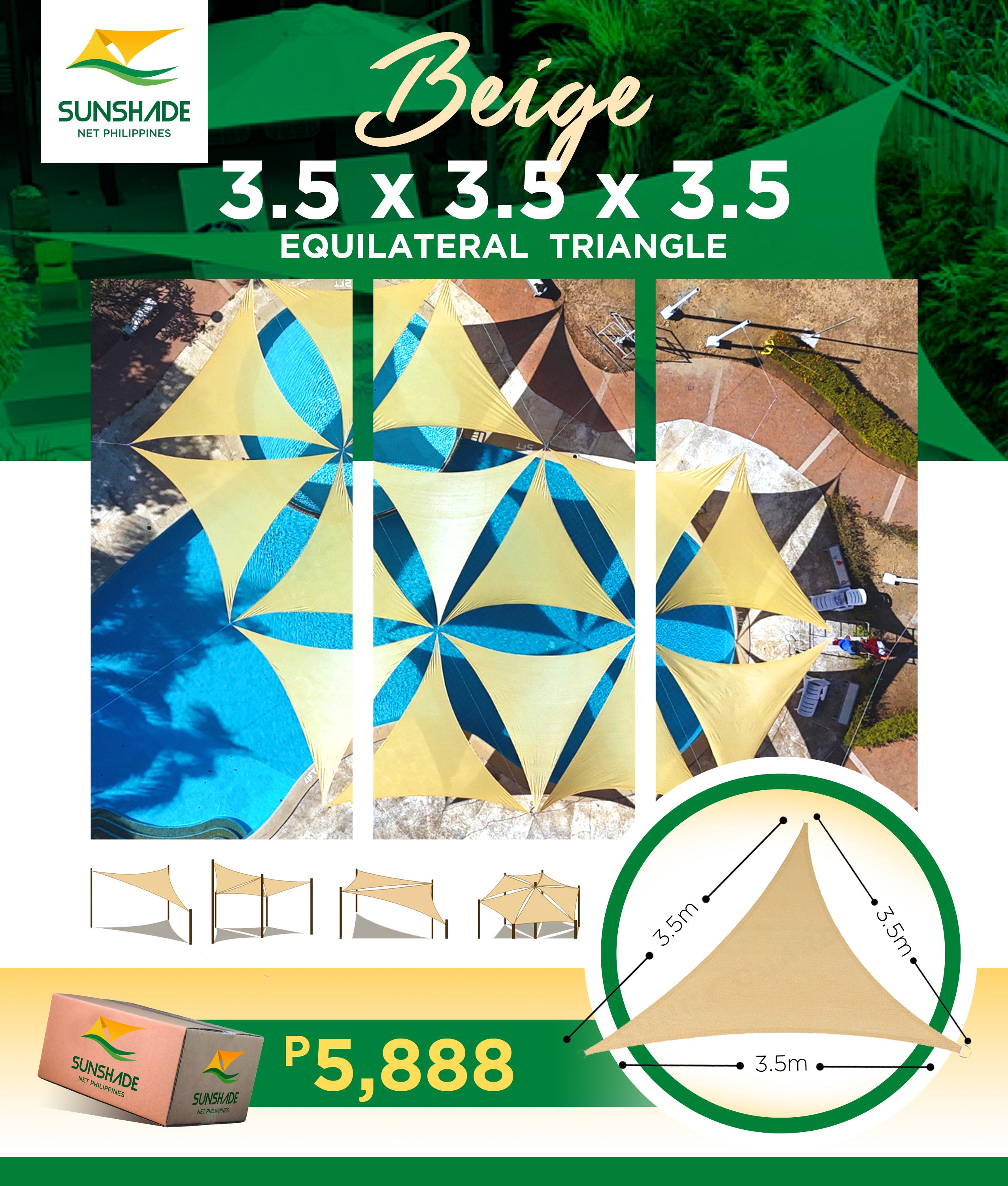 Triangular Sailshade Net 3.5x3.5x3.5M – Sunshade Net Philippines