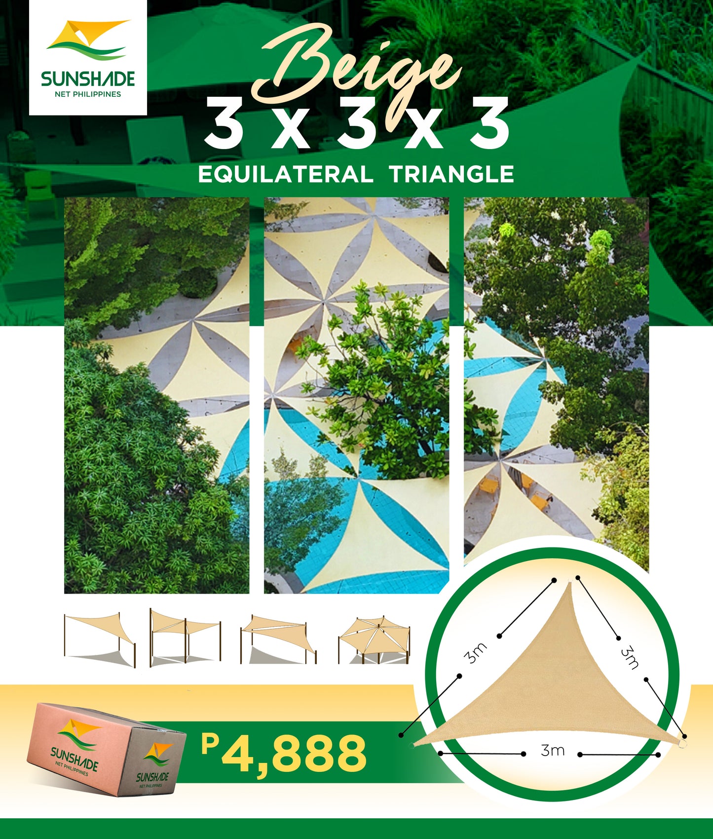 Triangular Sailshade Net 3x3x3M