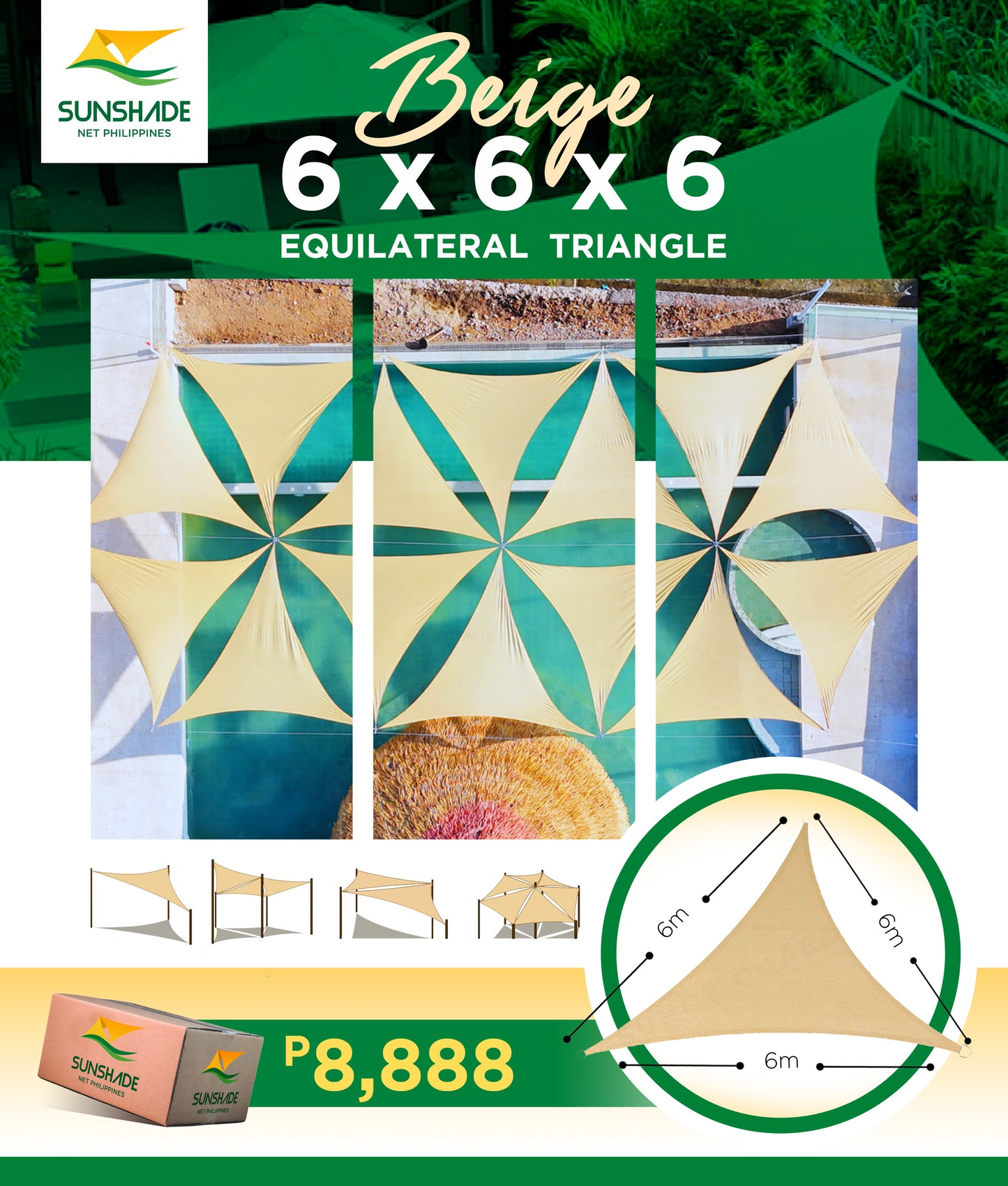 Triangular Sailshade Net 6x6x6M